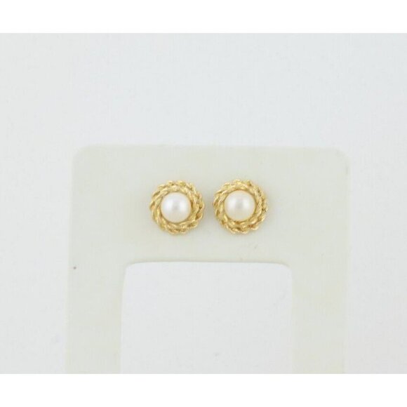 14k Yellow Gold Freshwater Pearl Earrings Stud Post - Picture 3 of 8